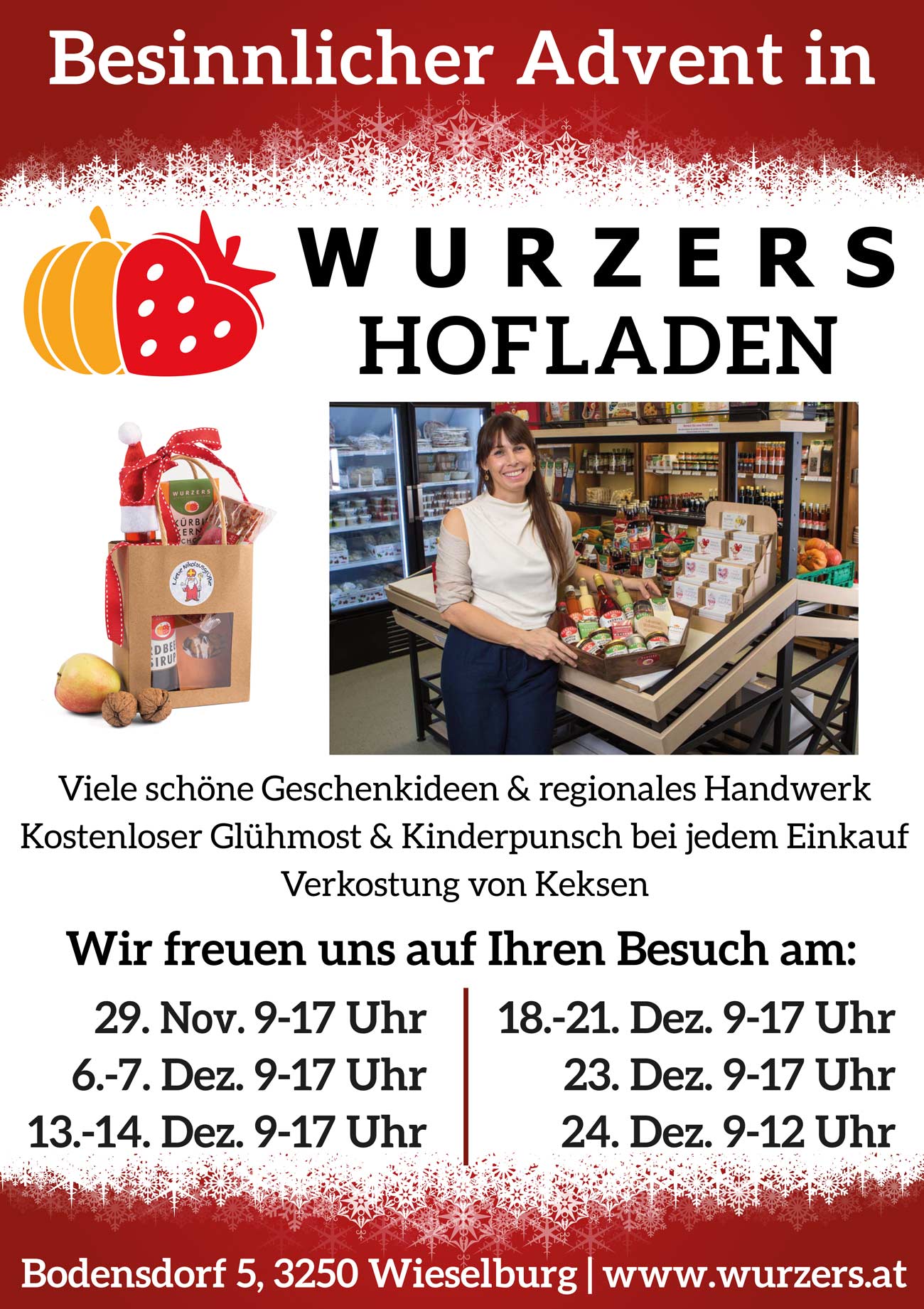 Besinnlicher Advent in Wurzers Hofladen in Bodensdorf bei Wieselburg Adventausstellung Weihnachtsmarkt Christbaumverkauf