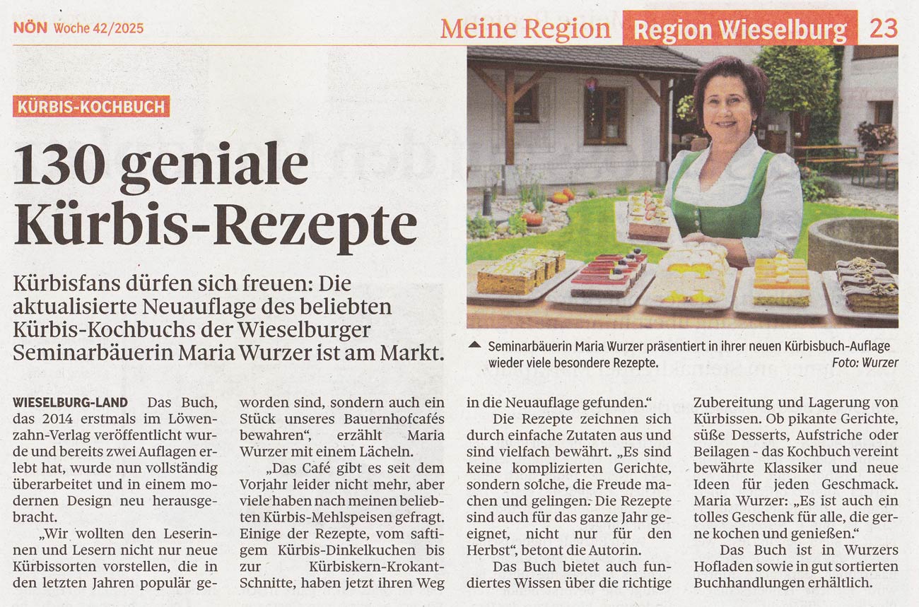 Maria Wurzers Kürbis-Kochbuch "130 geniale Kürbis-Rezepte" im Löwenzahn Verlag NÖN Bericht 2025