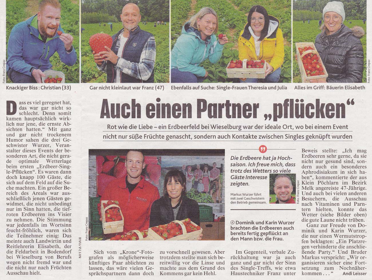 1. Erdbeer-Singlepflücken auf Wurzers Erdbeerfeld in Bodensdorf bei Wieselburg